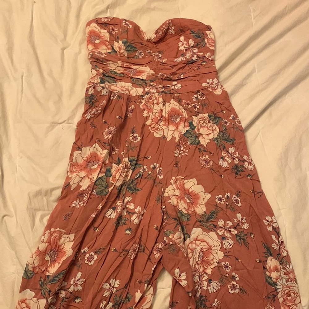 pink floral strapless with pants romper, band of gypsies brand, size medium